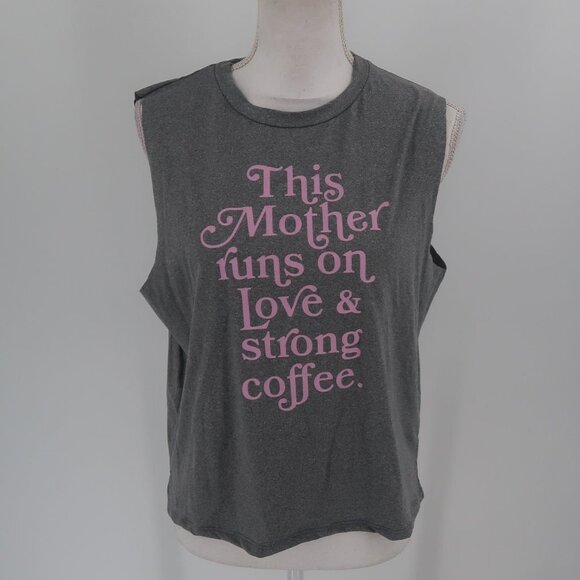 Lovers of hYOUmanity "This Mother Runs on Love and Strong Coffee" Cropped Tank L - Picture 1 of 8